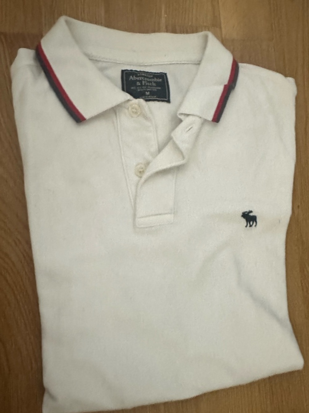 Abercrombie & Fitch Cream Polo with Red and Navy Collar Stripes